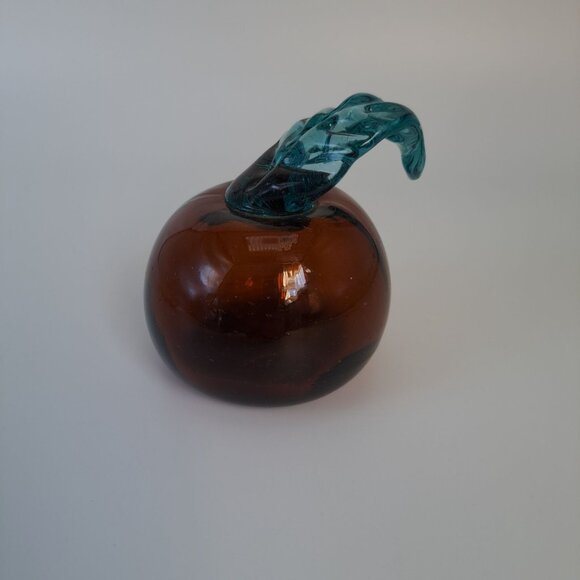 Handcrafted Blown Glass Fruit Sculpture Leaf Design - Picture 5 of 8